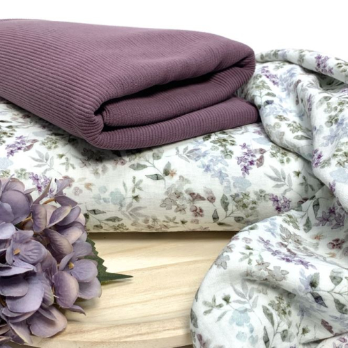 Preview: RESTSTÜCK 1,00m !!! - Musselin - Flowers - lilac/grey