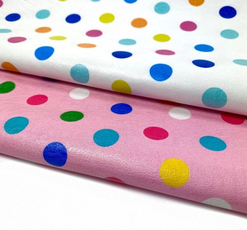 B-Ware !!! - RESTSTÜCK 65cm !!! - Kunstleder - Punkte bunt - weiß