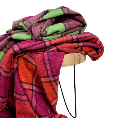 Leichter Mantelstoff - Karo Carlow - fuchsia/grün