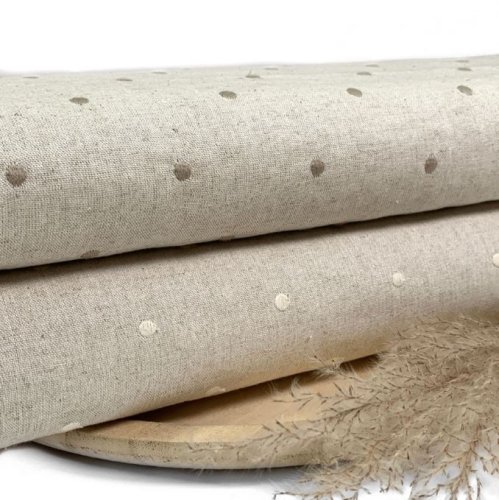 RESTSTÜCK 0,70m !!! - Leinen Viskose - bestickt - Punkte - beige