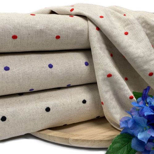 RESTSTÜCK 1,10m !!! - Leinen Viskose - bestickt - Punkte - königsblau