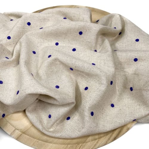 RESTSTÜCK 1,10m !!! - Leinen Viskose - bestickt - Punkte - königsblau