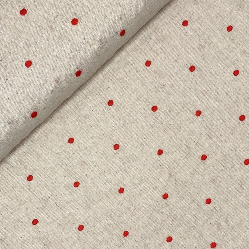 Preview: RESTSTÜCK 0,80m !!! - Leinen Viskose - bestickt - Punkte - rot