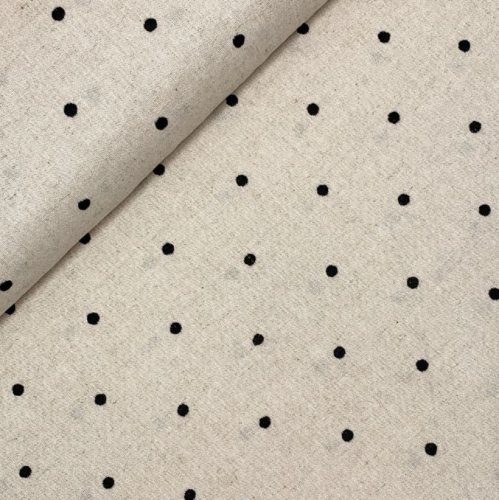 Leinen Viskose - bestickt - Punkte - schwarz