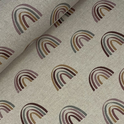 Preview: Canvas Leinenlook - Regenbogen - beige