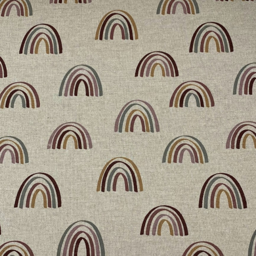 Preview: Canvas Leinenlook - Regenbogen - beige