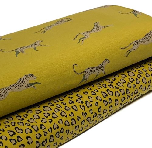 Preview: RESTSTÜCK 1,10m!!! - Jersey - Leopard hearts - mustard