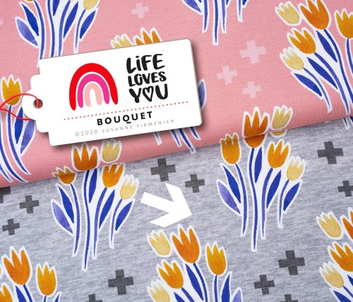 Bio Jersey -  Bouquet - Col.2 - grau - Life Loves You - Hamburger Liebe - Albstoffe