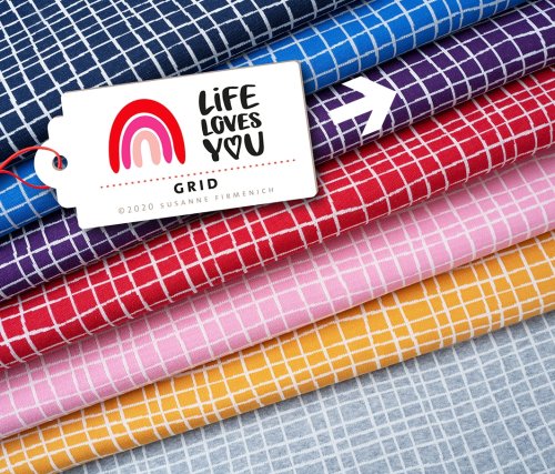 RESTSTÜCK 1,20m! - Bio Jacquard - Grid - viola/meringa - A85/17 - Life Loves You - Hamburger Liebe - Albstoffe