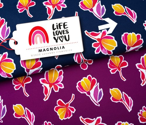 RESTSTÜCK 70cm !!! - Bio Jersey - Magnolia - Col.1 - dunkelblau - Life Loves You - Hamburger Liebe - Albstoffe
