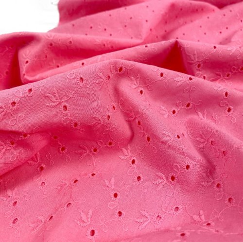 Lochstickerei - uni rosa - Baumwolle