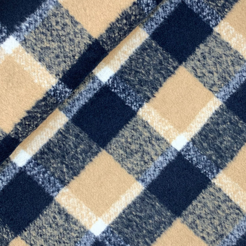 Preview: RESTSTÜCK 0,80m !!! - Mantelstoff - Karo Sheffield - beige/blue navy