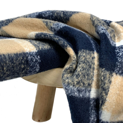 RESTSTÜCK 0,80m !!! - Mantelstoff - Karo Sheffield - beige/blue navy