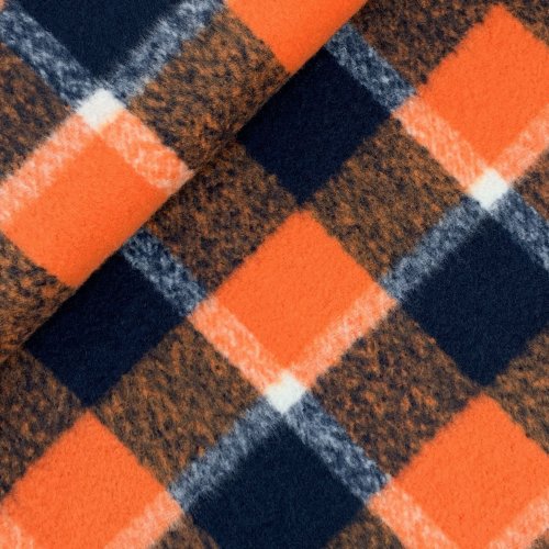 Preview: RESTSTÜCK 0,60m !!! - Mantelstoff - Karo Sheffield - orange/blue navy