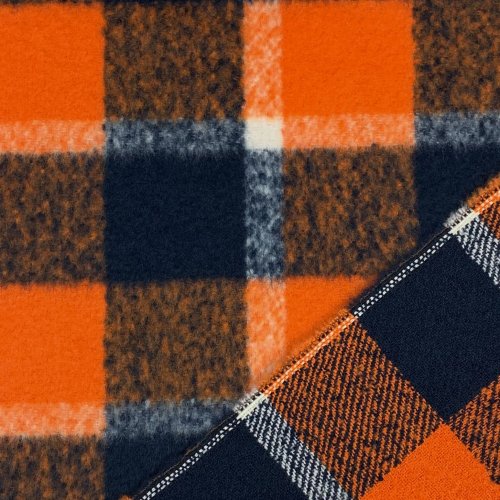 Preview: RESTSTÜCK 0,60m !!! - Mantelstoff - Karo Sheffield - orange/blue navy