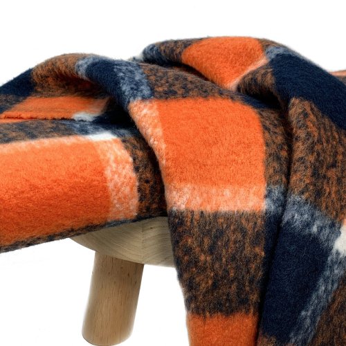 RESTSTÜCK 0,60m !!! - Mantelstoff - Karo Sheffield - orange/blue navy