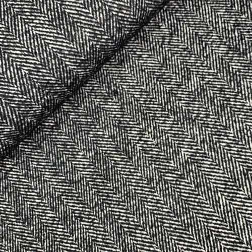Mantelstoff - Fischgrat Tweed - schwarz