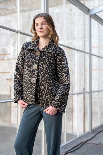 Mantelstoff - Leona Leo - grey/black