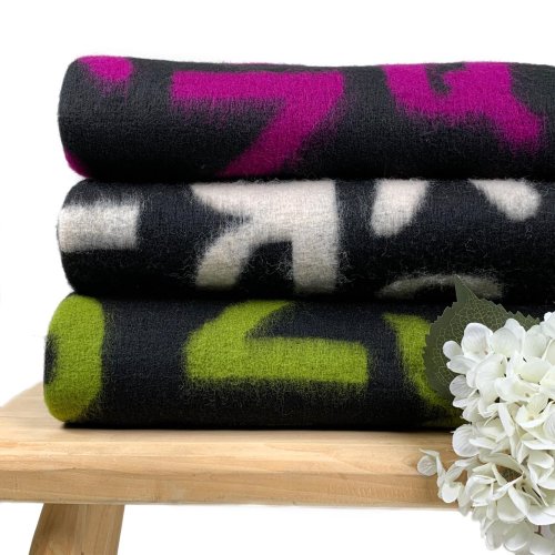 Preview: RESTSTÜCK 1,70m !!! - Mantelstrick - Wool - Alphabet - lime/black