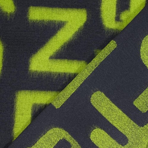Preview: RESTSTÜCK 1,70m !!! - Mantelstrick - Wool - Alphabet - lime/black