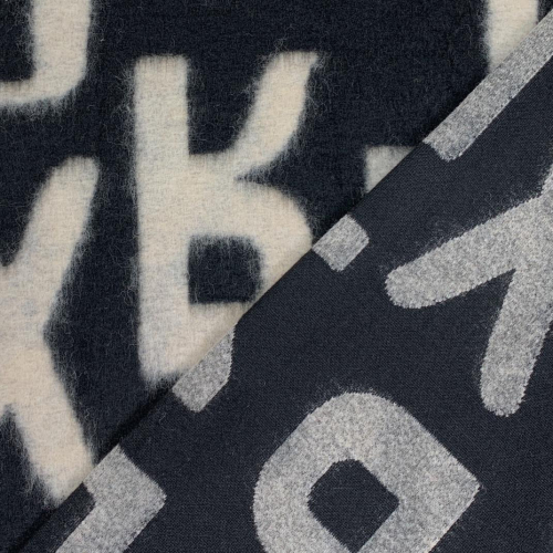 Preview: RESTSTÜCK 1,40m !!! - Mantelstrick - Wool - Alphabet - white/black