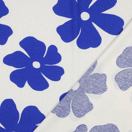 Viskose Leinen - Margot Flowers - offwhite/blue