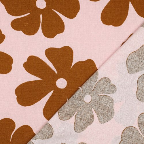 Viskose Leinen - Margot Flowers - rosa/brown