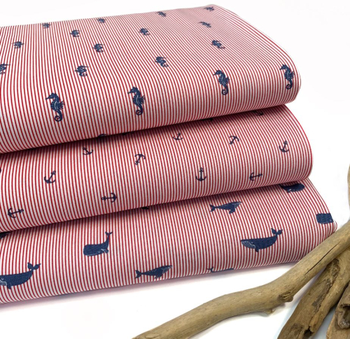 RESTSTÜCK 1,50m !!! - Baumwoll Popeline - Sea Horse Stripes - red