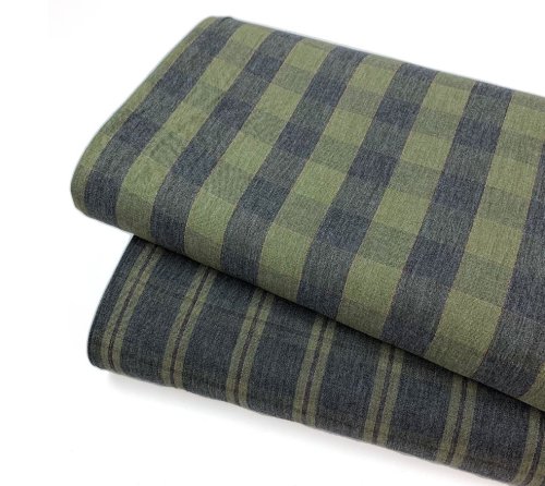 Preview: RESTSTÜCK 0,90cm !!! - Viskose - Metallic Check - small - khaki grey gold