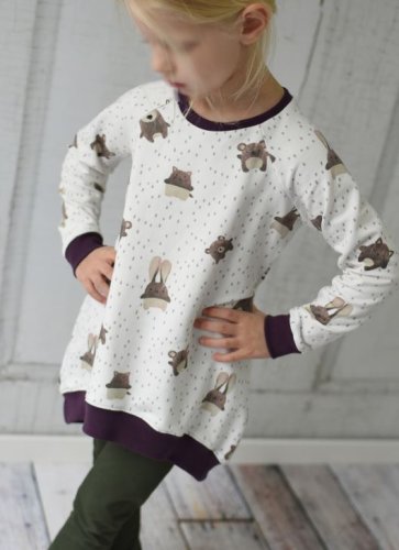 Preview: RESTSTÜCK 1,3m !!! - French Terry - Mini Forest - Tierfreunde - naturweiß/braun - Swafing