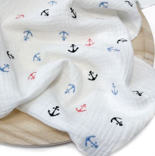 RESTSTÜCK 1,90m !!! - Musselin - bestickt - Anchors - white