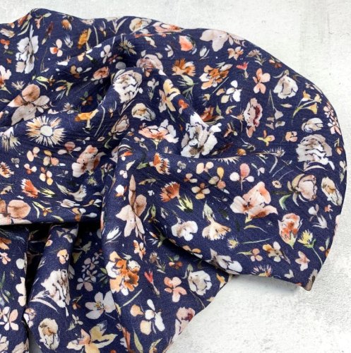 Bio Musselin - Aquarell Blumen - navy