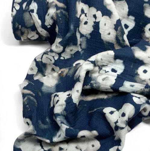 Musselin - Aquarell Leo Blumen - navy
