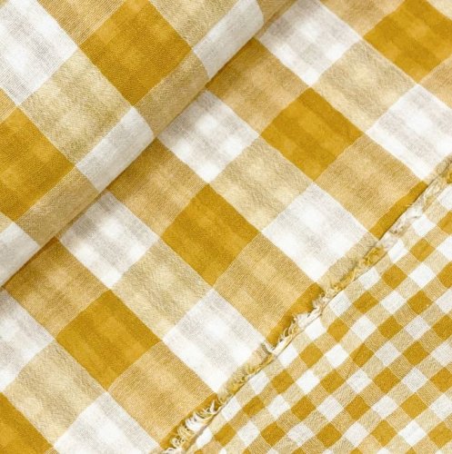 Preview: RESTSTÜCK 0,90m !!! - Musselin - Checks - Double Sided - ochre