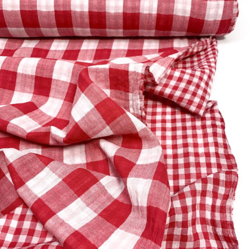 RESTSTÜCK 0,60m !!! - Musselin - Checks - Double Sided - red