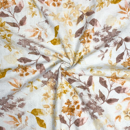 Preview: RESTSTÜCK 1,60m !!! - Musselin - Embroidery Flowers - camel beige