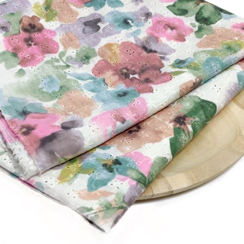 RESTSTÜCK 75cm !!! - Musselin - Embroidery small Flowers - fuchsia