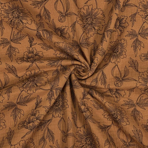 Preview: RESTSTÜCK 1,30m !!! - Musselin - Flower Delia - caramel