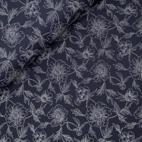Preview: RESTSTÜCK 0,60m !!! - Musselin - Flower Delia - navy