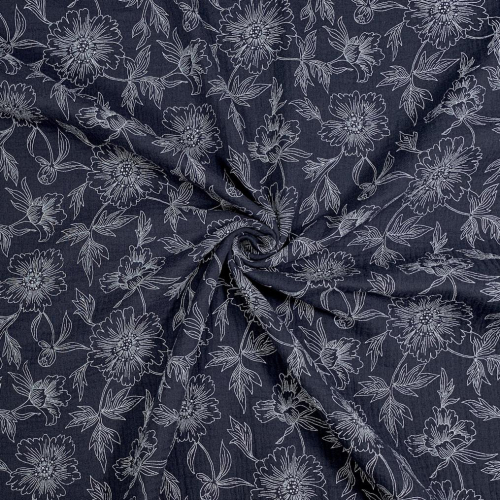 Preview: RESTSTÜCK 0,60m !!! - Musselin - Flower Delia - navy