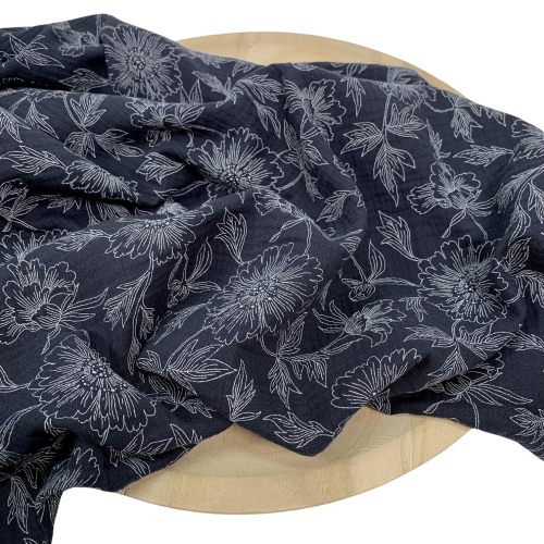 RESTSTÜCK 0,60m !!! - Musselin - Flower Delia - navy