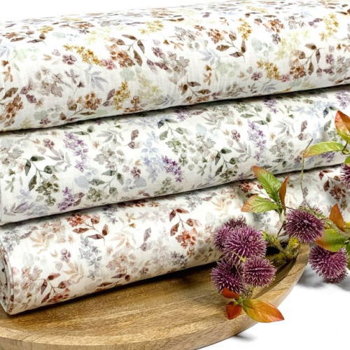 Preview: RESTSTÜCK 1,00m !!! - Musselin - Flowers - lilac/grey