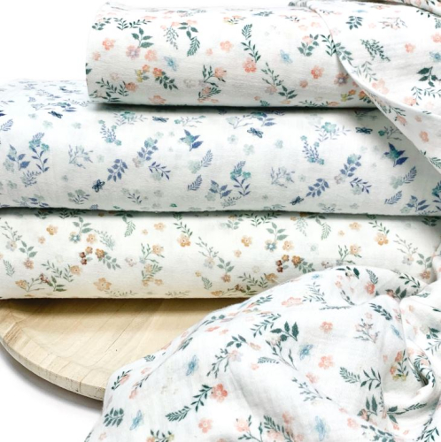 Preview: RESTSTÜCK 1,90m !!! - Musselin - Flowers - green salmon
