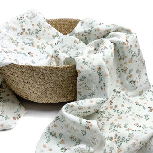 Musselin - Flowers - green camel