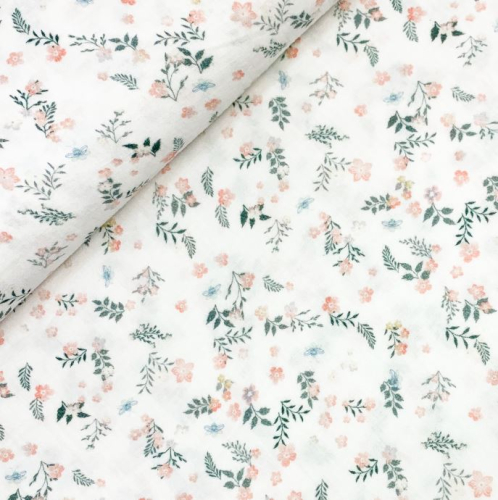 Preview: RESTSTÜCK 1,90m !!! - Musselin - Flowers - green salmon