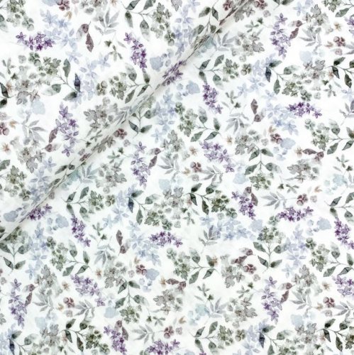 Musselin - Flowers - lilac/grey