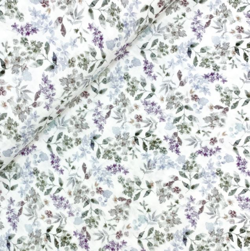 Preview: RESTSTÜCK 1,00m !!! - Musselin - Flowers - lilac/grey