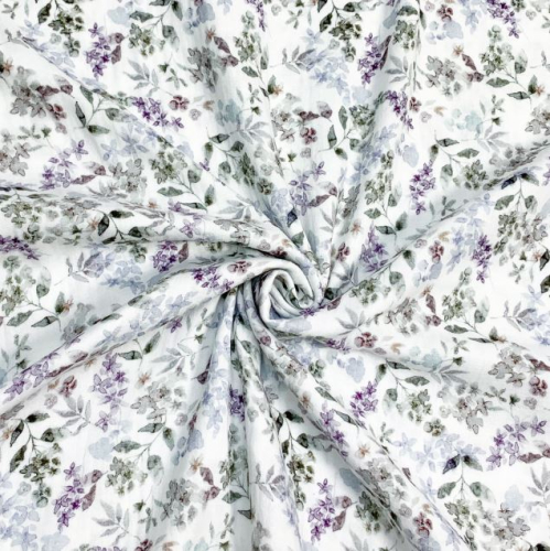 RESTSTÜCK 1,00m !!! - Musselin - Flowers - lilac/grey