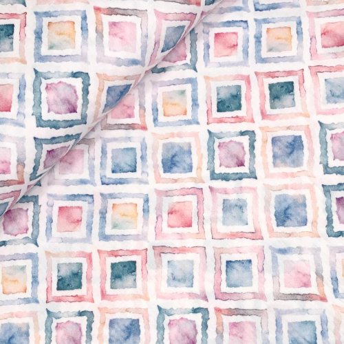 Musselin - Geo Watercolor - white/blue