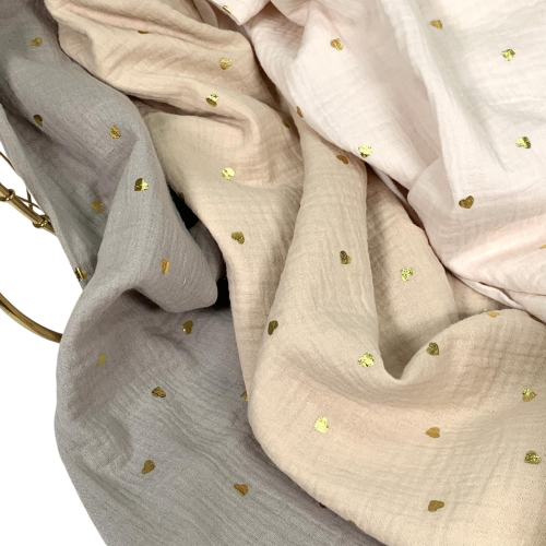 Preview: RESTSTÜCK 0,50m !!! - Musselin - foiled - Golden Hearts - nude